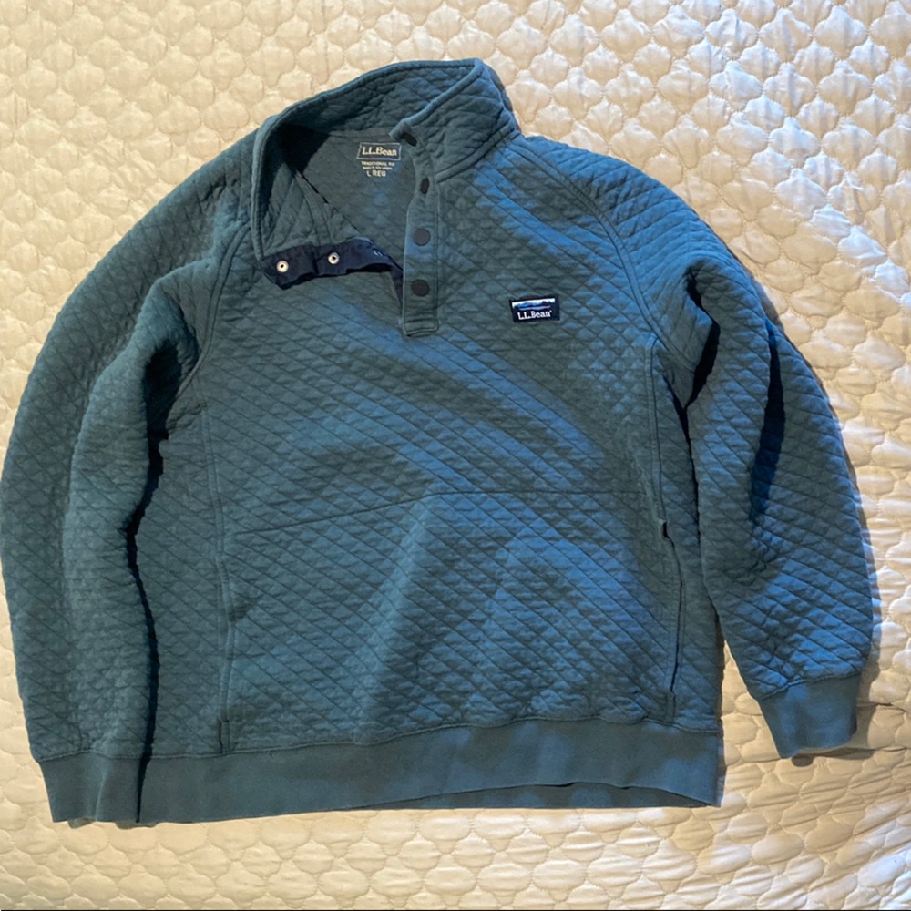 L.L. Bean Quilted Pullover Sweater Teal Green